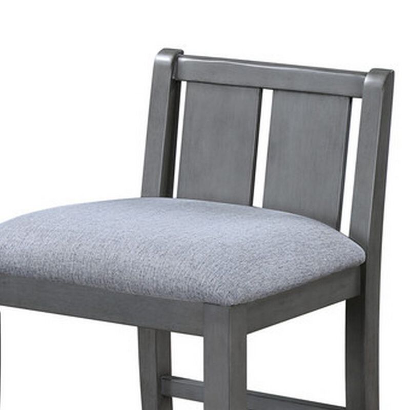 Ham 25 Inch Counter Height Chair Set of 2, Gray Upholstery, Solid Wood - Benzara