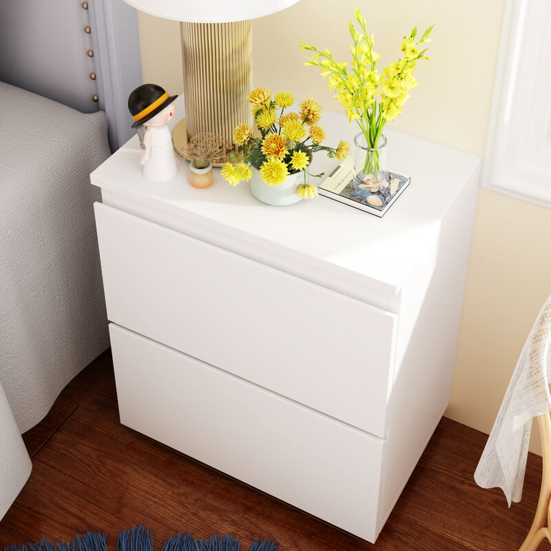 2-Drawer White Nightstands Side Table Bedside Table 18.9 in. H x 15.7 in. W x 11.6 in. D