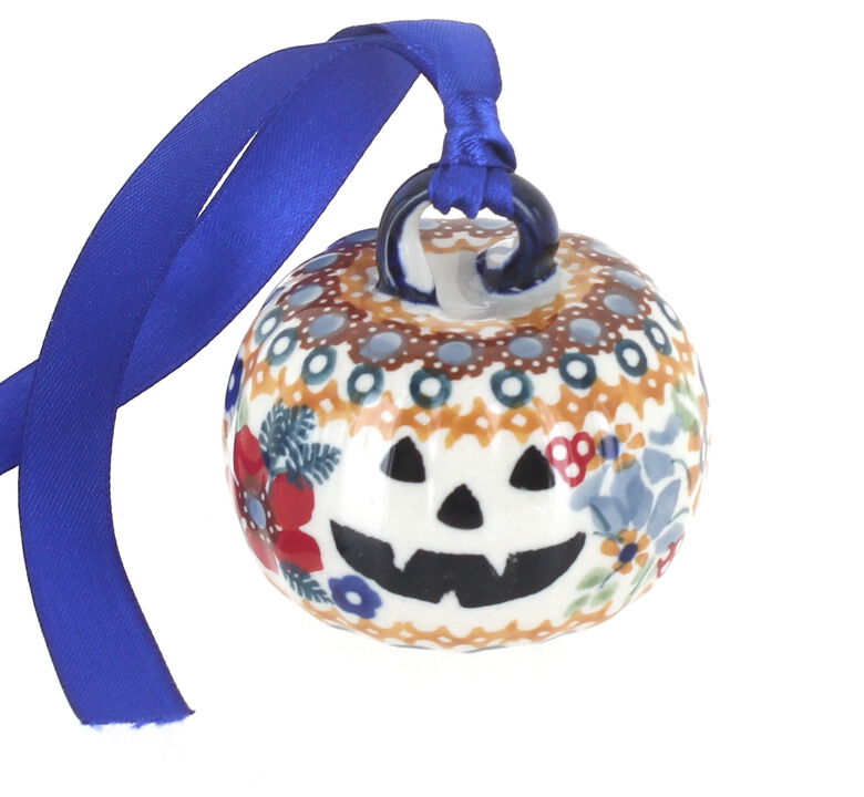 Blue Rose Polish Pottery Small Dots Pumpkin Ornament