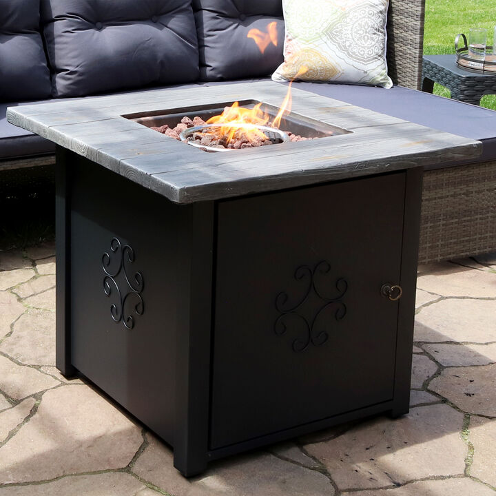 Sunnydaze 30 in Square MGO Propane Gas Fire Pit Table with Lava Rocks