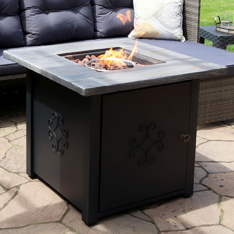 Sunnydaze 30 in Square MGO Propane Gas Fire Pit Table with Lava Rocks