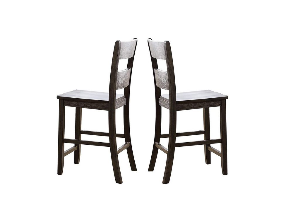 Wooden Counter Height Side Chair with Ladder Backrest, Set of 2, Dark Brown - Benzara
