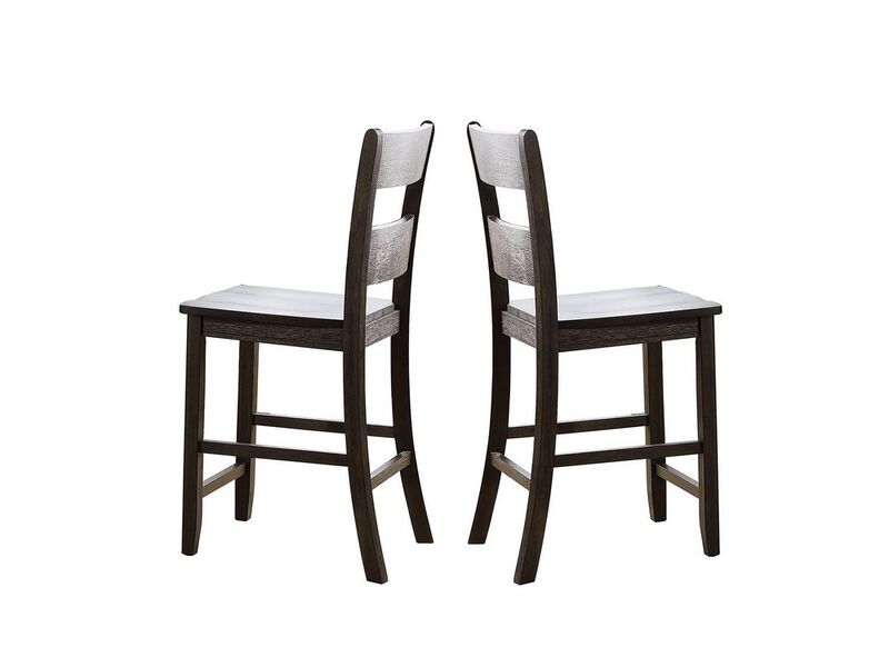 Wooden Counter Height Side Chair with Ladder Backrest, Set of 2, Dark Brown - Benzara