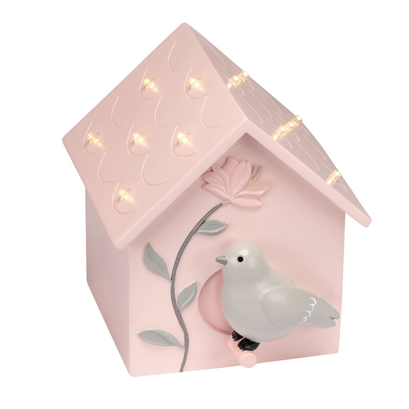 Lambs & Ivy Petals Pink/Gray Birdhouse Table Top Night Light LED Lamp