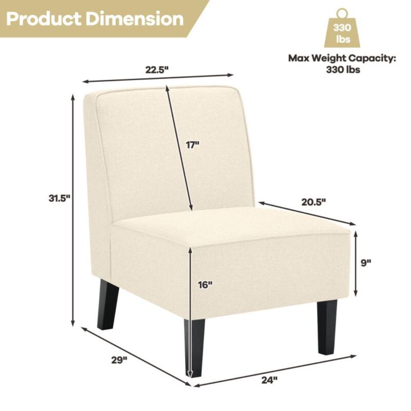 Hivvago Modern Armless Accent Chair with Rubber Wood Legs-Beige