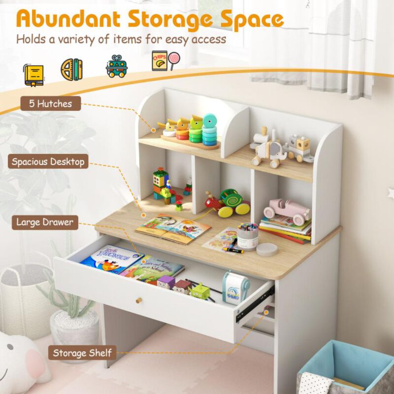 Hivvago Kids Wooden Study Desk Writing Table with Hutch and Drawer