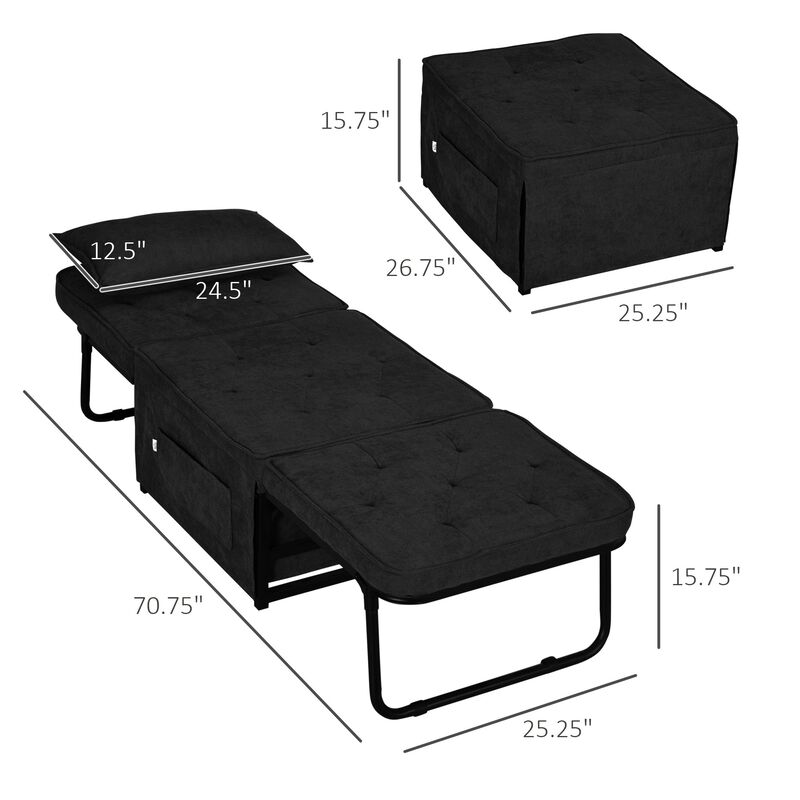 Black Convertible Seating: Ottoman Bed with Adjustable Backrest