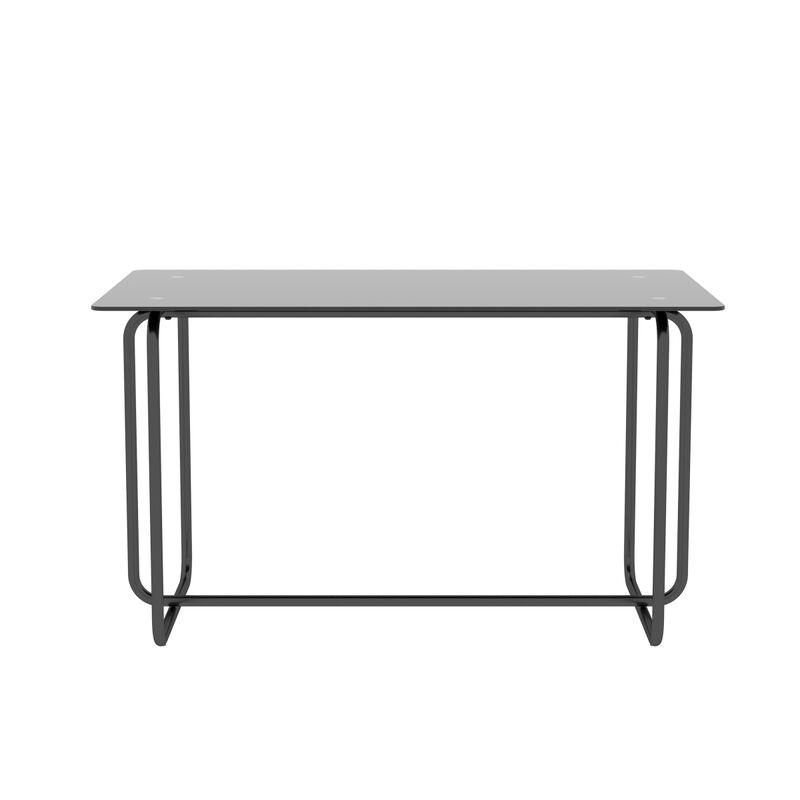 1-Piece Rectangle Dining Table With Metal Frame, Tempered Glass Dining Table For Kitchen Room, Black