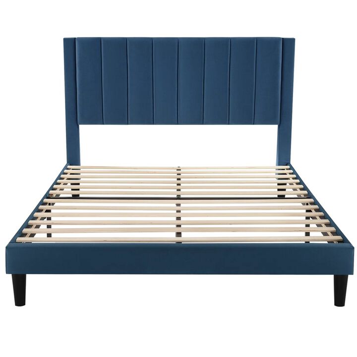 Velvet Upholstered Platform Bed with Headboard – Elegant Modern Bedroom Solution