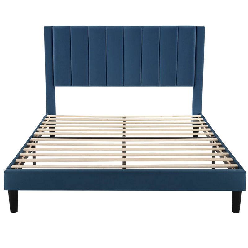 Velvet Upholstered Platform Bed with Headboard – Elegant Modern Bedroom Solution