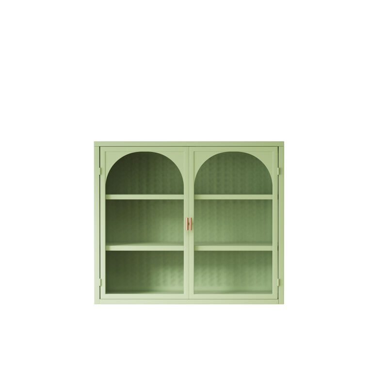 Modern Wall Cabinet with Woven Pattern Glass Doors