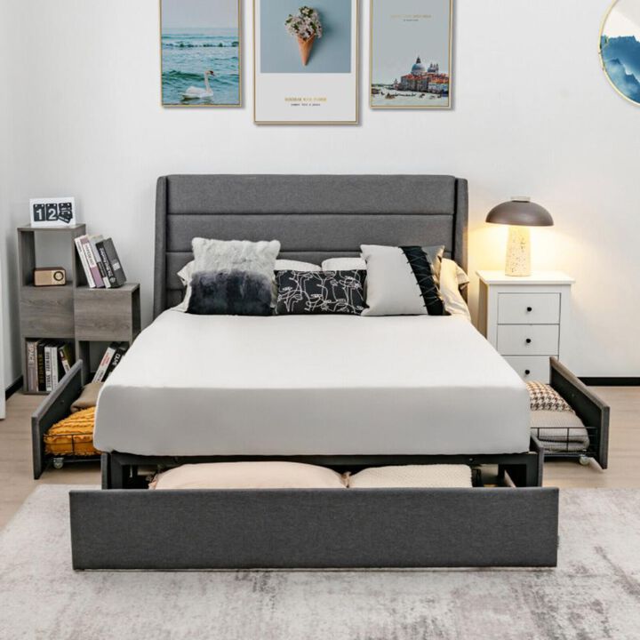Hivvago Full/Queen Size Upholstered Platform Bed Frame with 3 Storage Drawers
