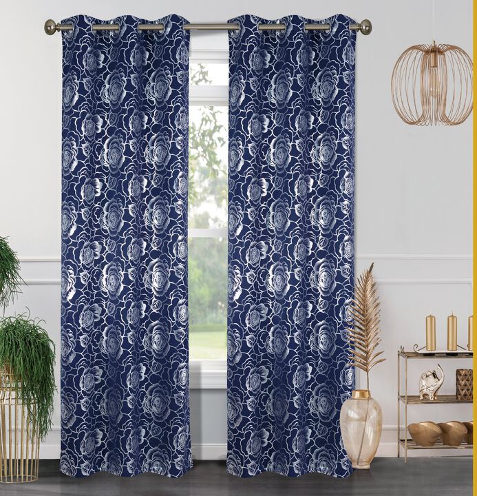 Floral Metallic Blackout Thermal Grommet Curtain Panels (Set of 2)