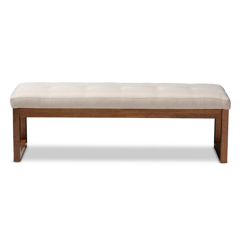 Baxton Studio Caramay Modern Light Beige Fabric Upholstered Walnut Brown Finished Wood Bench