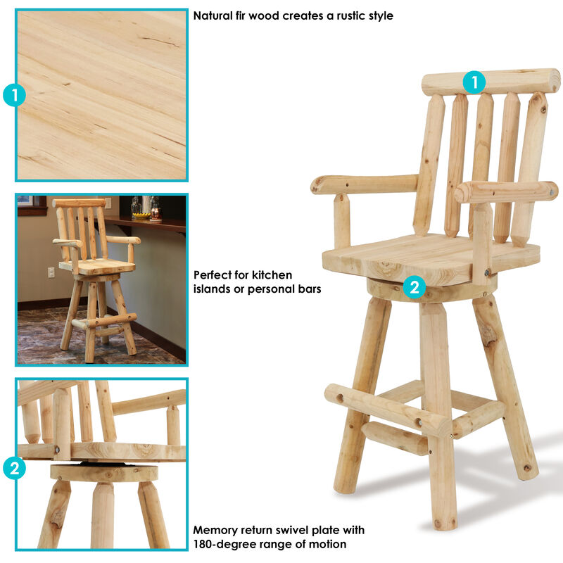Sunnydaze Rustic Log Style Unfinished Fir Wood Indoor Bar Stool