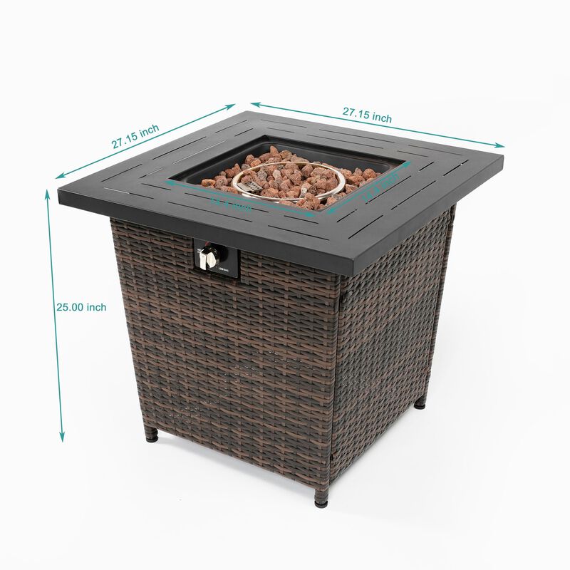 Mondawe Outdoor 28 Inch Wicker Square Fire Pit Table