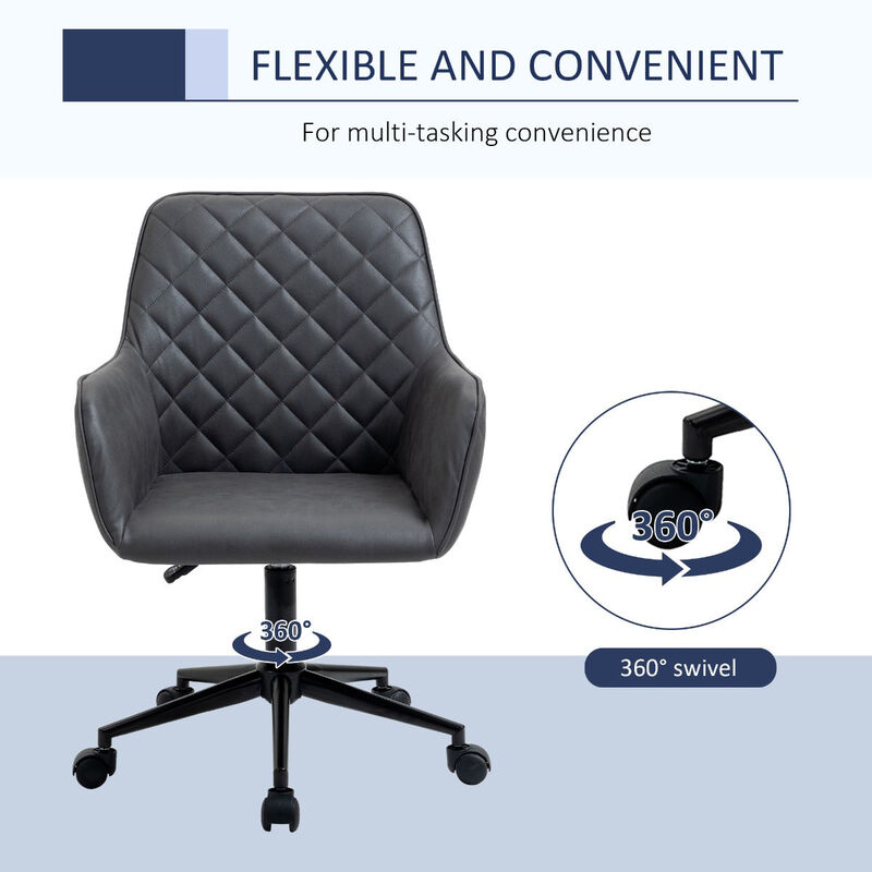 Dark Grey Task Chair: Office Chair with Diamond Design and Padded Arms