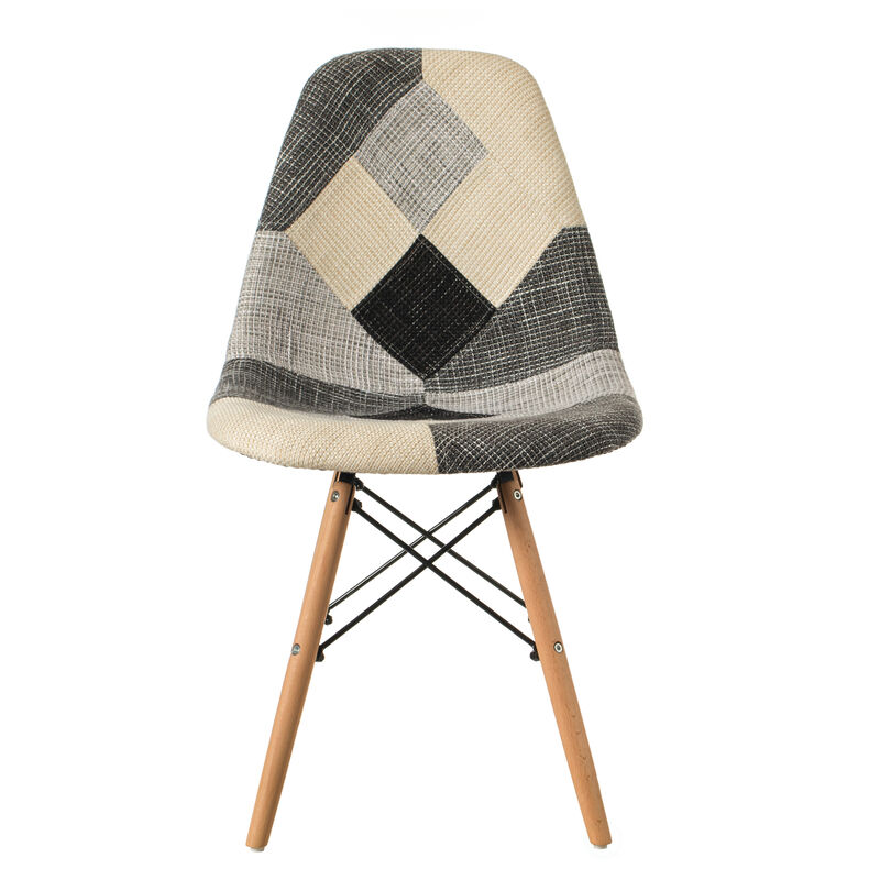 Modern Black and White Patchwork Fabric Chair with Wooden Legs for Kitchen, Dining Room, Entryway, Living Room, Set of 4
