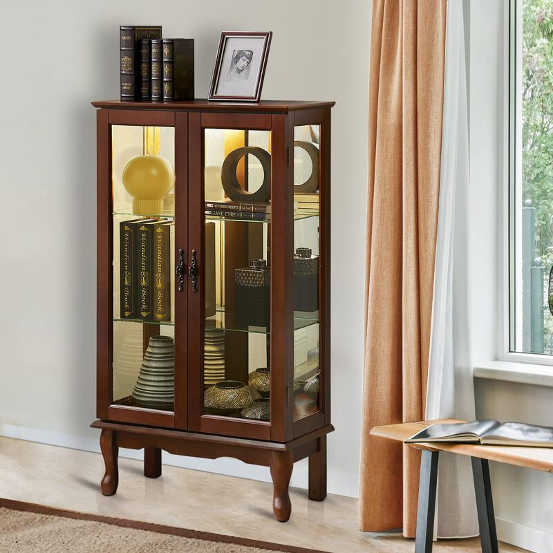 Curio Cabinet Lighted Curio Diapaly Cabinet With Adjustable Shelves And Mirrored Back Panel