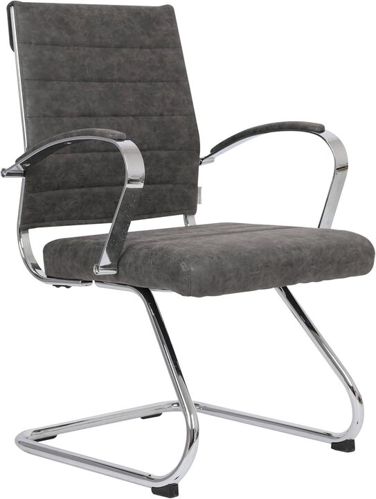 LeisureMod Benmar Home Leather Guest Office Chair in Black