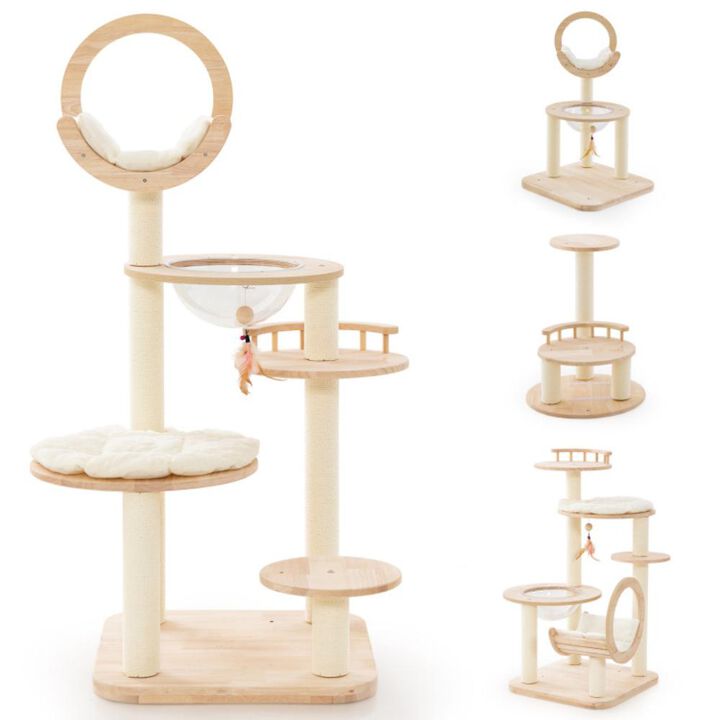 Hivvago 4-in-1 Large Wooden Cat Tower with Space Capsule Nest for Indoor Cats
