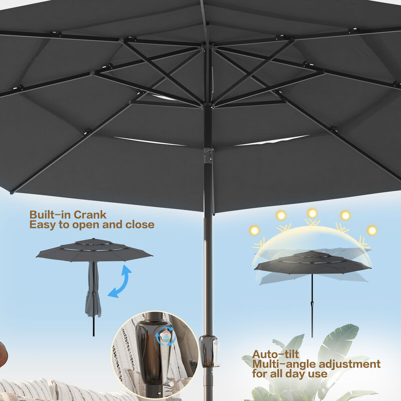 FUFU&GAGA 11FT 3-Tier Patio Umbrella – Navy Blue, Crank & Tilt, Heavy-Duty Steel Frame, UV-Resistant Polyester, Outdoor Sunshade