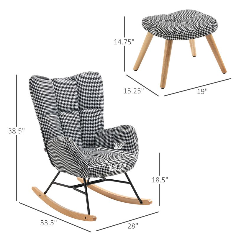 Houndstooth Nursery Chair: Glider Rocker Set with Ottoman