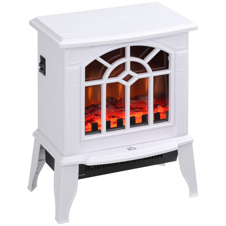 HOMCOM 18" Electric Fireplace Heater, Freestanding Fire Place Stove with Realistic LED Flames and Logs, Overheating Protection, 750W/1500W, White