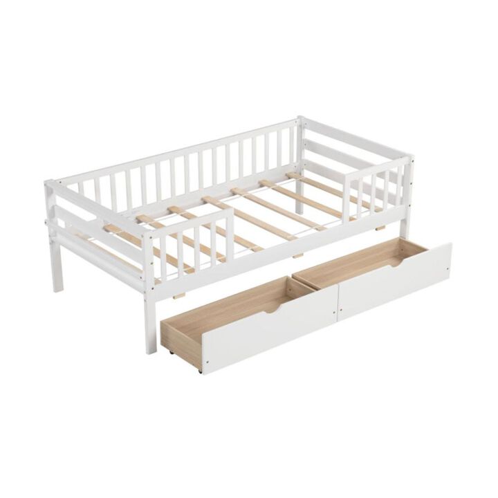 Hivvago Twin Daybed with Fence and 2 Drawers Kids Bed for Boys & Girls