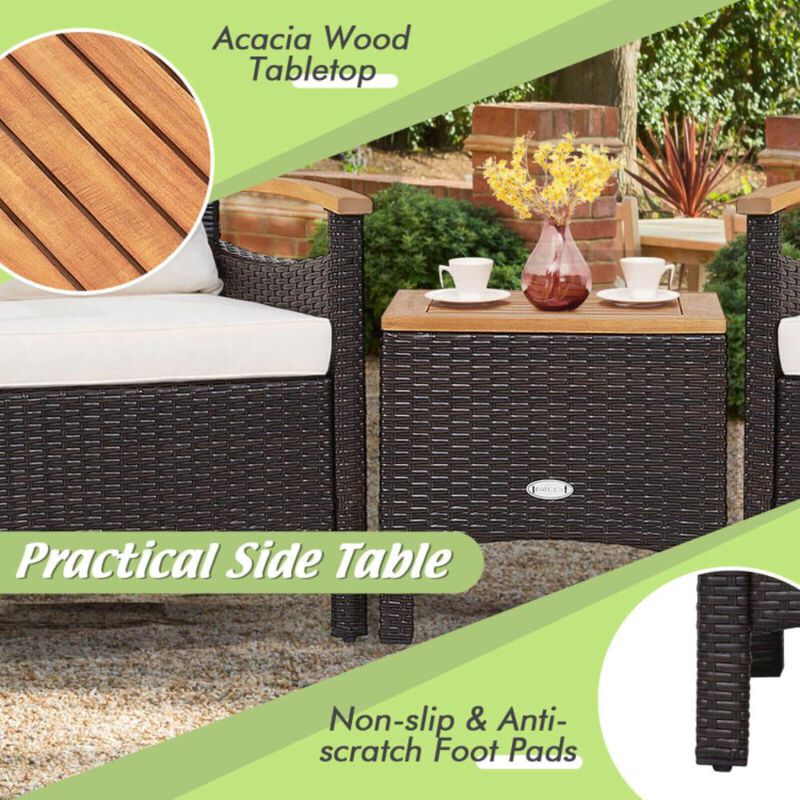 Hivvago 3 Pieces Patio Rattan Furniture Set with Removable Cushions