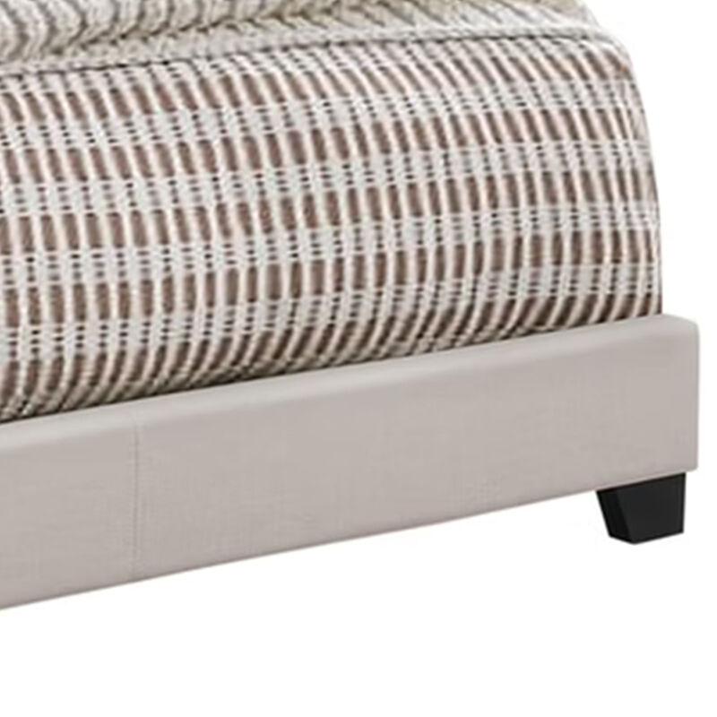 Fabric Upholstered Queen Size Platform Bed with Nail Head Trim, Ivory-Benzara