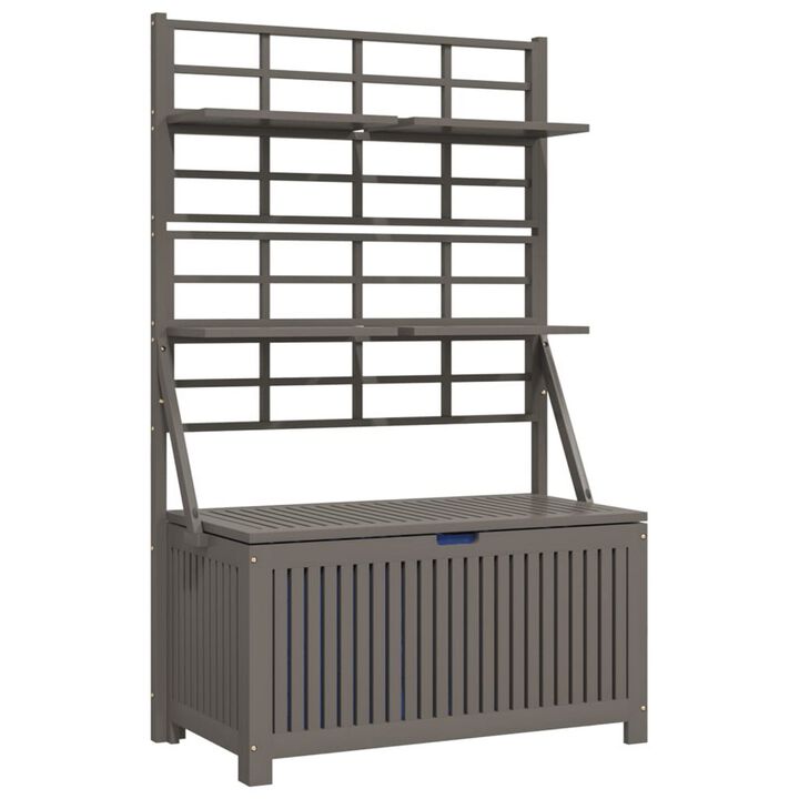 Garden Storage Box with Trellis, Shelves, Gray Acacia Wood, 63 Inch - Benzara