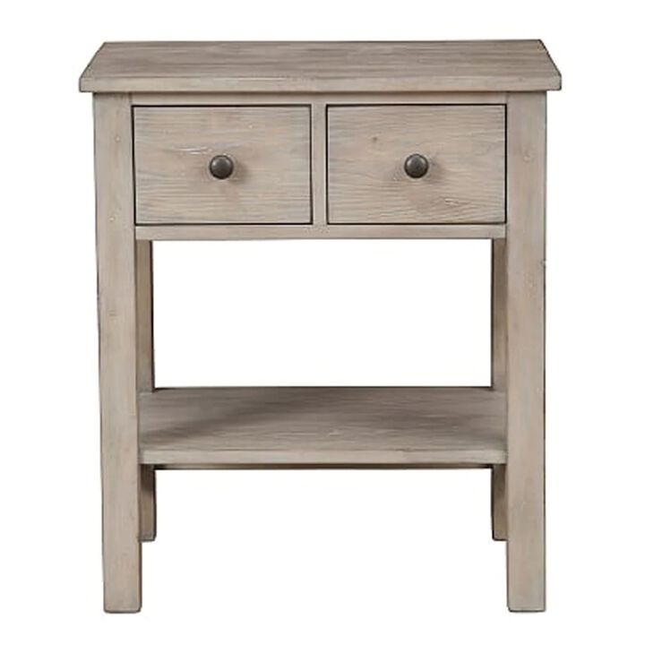 Transitional Nightstand with Two Drawers and Bottom Shelf, Gray-Benzara