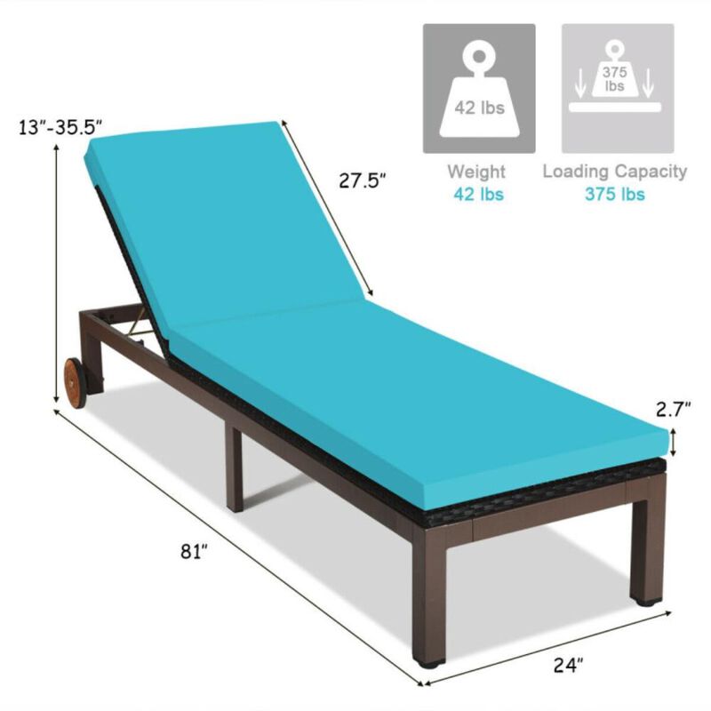 Hivvago Patio Chaise Lounge Chair Outdoor Rattan Lounger Recliner Chair
