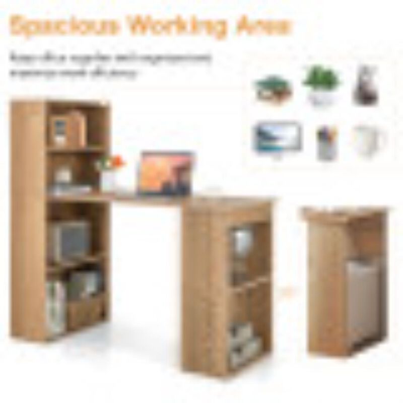 Hivvago Computer Desk Writing Workstation Office with 6-Tier Storage Shelves