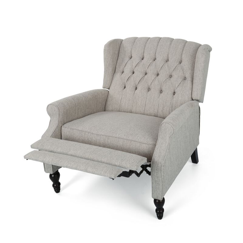 Jade Oversize Wide Chair Manual Recliner, Light Gray Tufted - Benzara