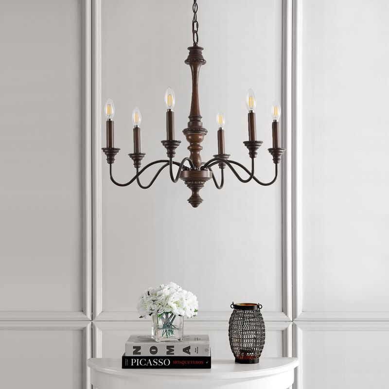 Oakley 6-Light Midcentury Farmhouse Iron LED Chandelier