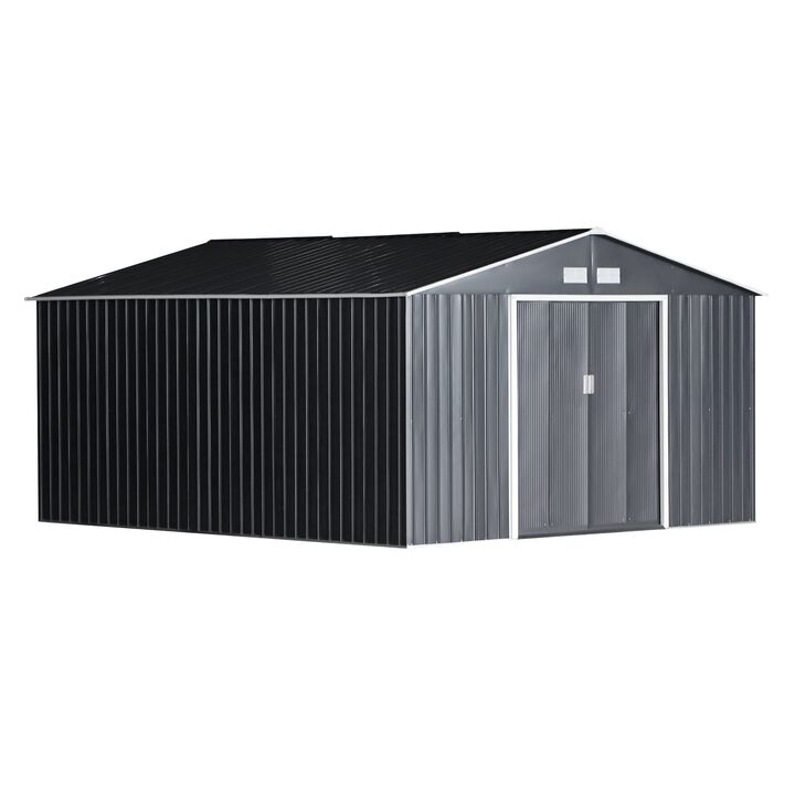 Dark Gray Garden Vault: 13'x11' Metal Shed with Sliding Doors & Vents