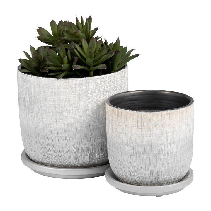 Textured Planter with Saucer, Silver Set