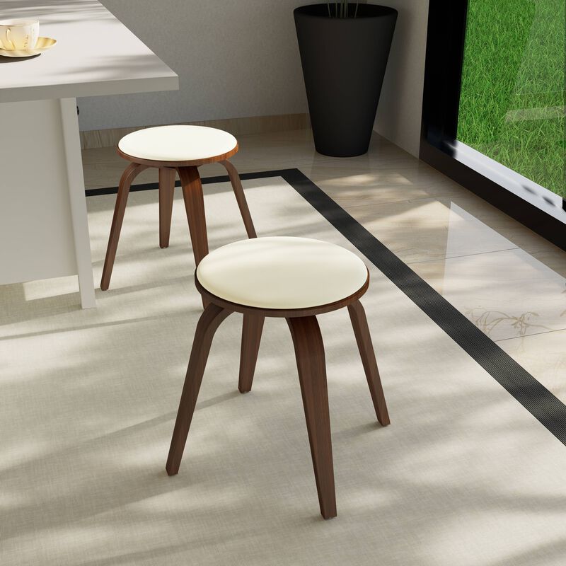 LeisureMod Pelya Mordern Wooden Dining Stool in Brown