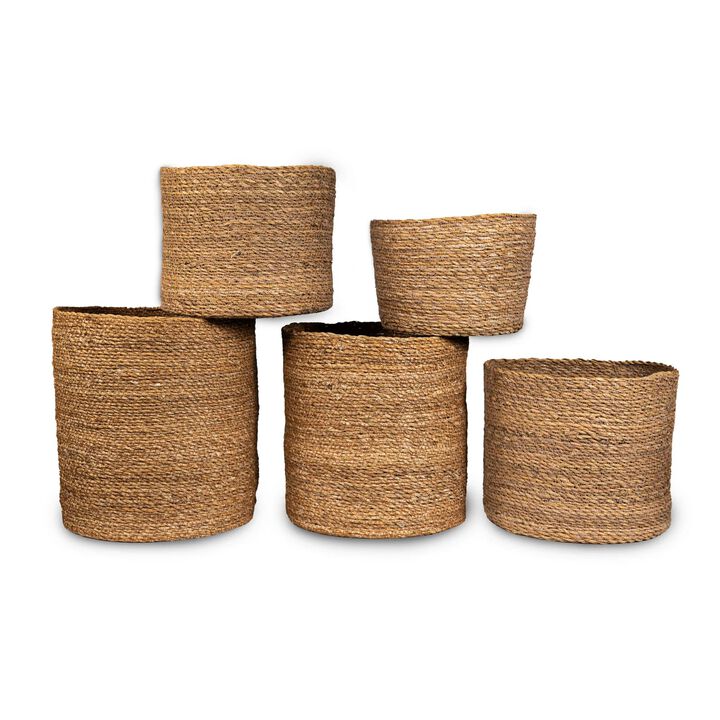 Tall Cylindrical Seagrass Planter Basket (Set of 5)