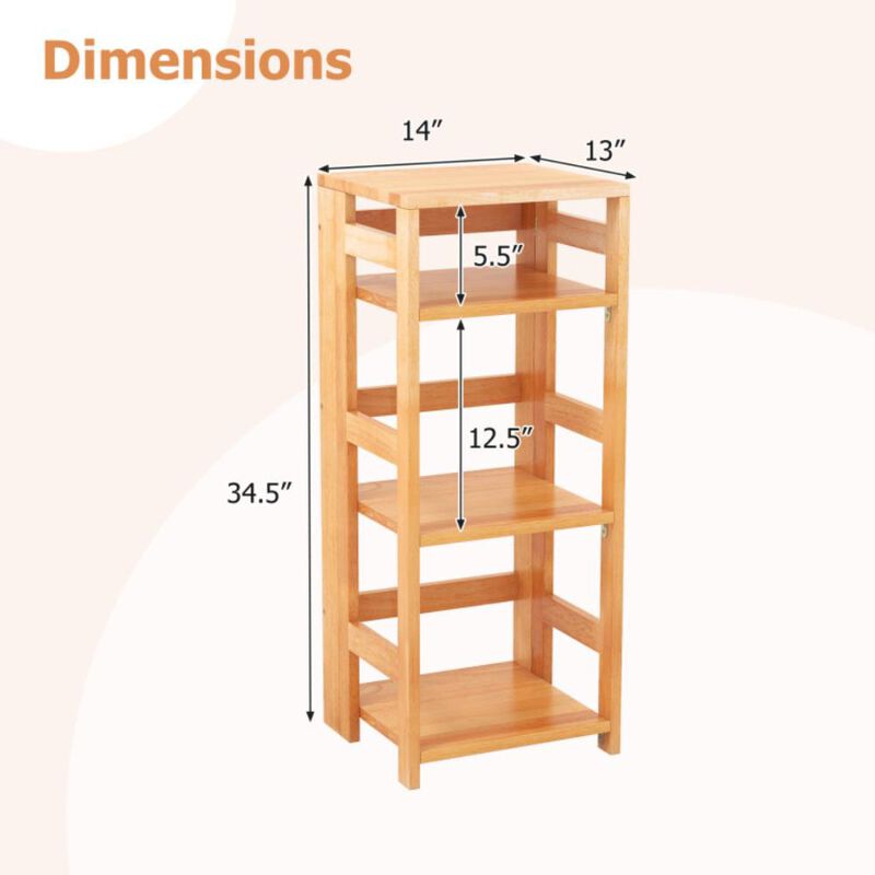 Hivvago 14-Inch 4-Tier Rubber Wood Bookcase with Side Fences