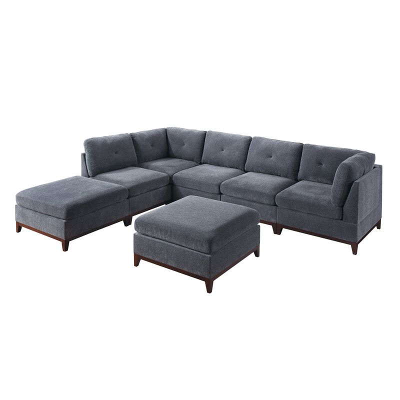 7 Piece Ash Grey Chenille Fabric Modular Sectional with Ottomans