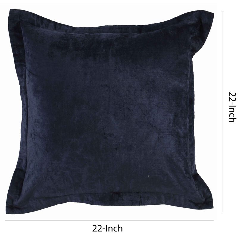 Square Fabric Throw Pillow with Solid Color and Flanged Edges, Blue-Benzara