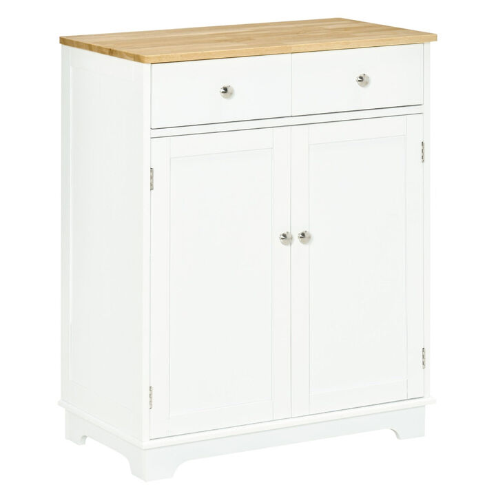 White Kitchen Helper: Storage Cabinet with Wood Top, Shelf & Drawers