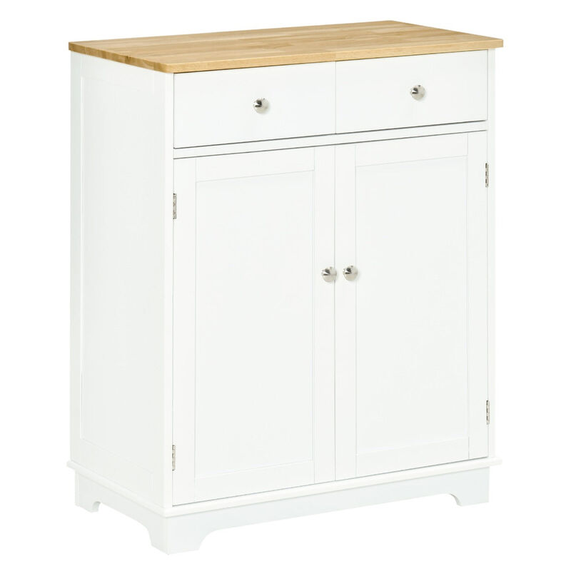 White Kitchen Helper: Storage Cabinet with Wood Top, Shelf & Drawers