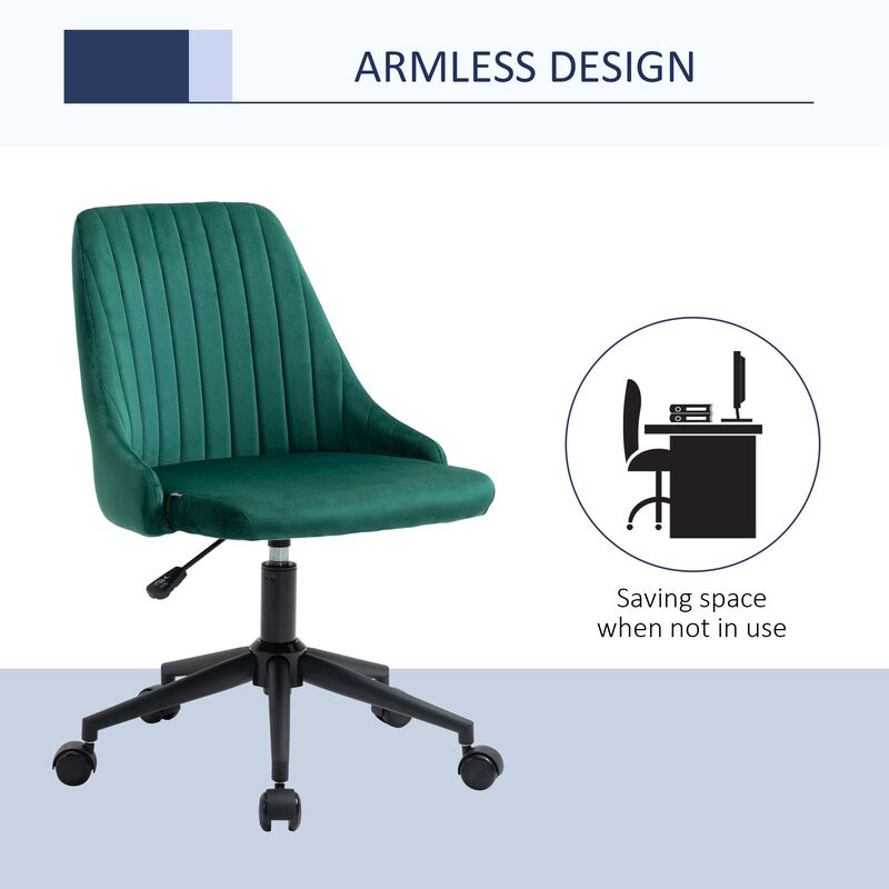 Green Workstation Seat: Velvet Swivel Mid-Back Chair for Home Office