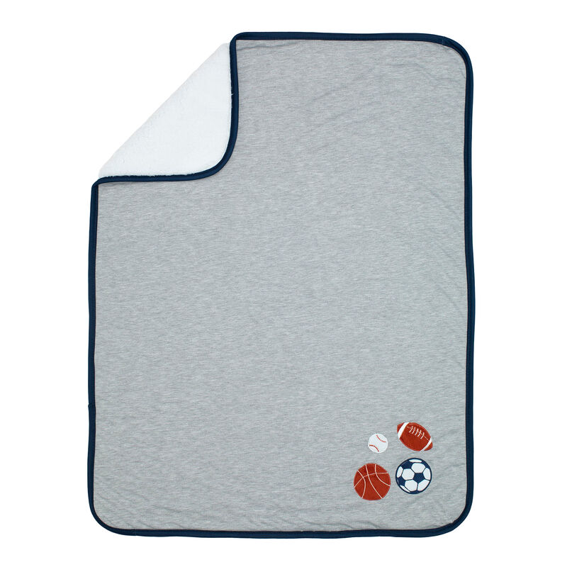 Lambs & Ivy Hall of Fame Sports Jersey/Faux Shearling Cozy Baby Blanket