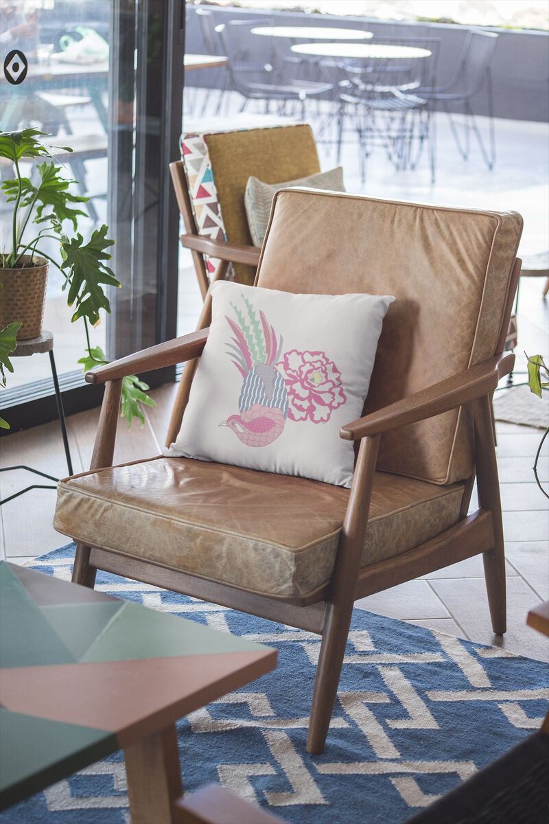 Hivvago 18"Pink White Peacock Zippered Suede Throw Pillow