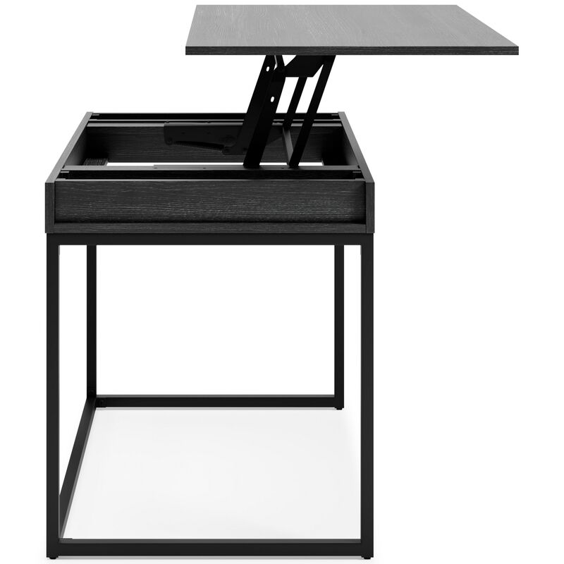 Yasmin Home Office Lift Top Desk, Dark Gray Wood, Black Metal, 36 Inch - Benzara